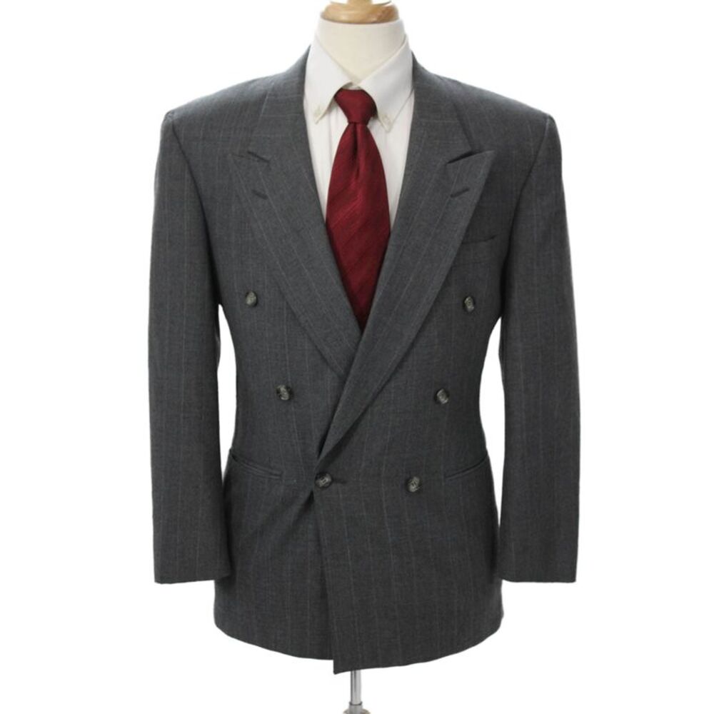 Kuppenheimer Mens Gray Striped Collared Button Suit Jacket Size 40